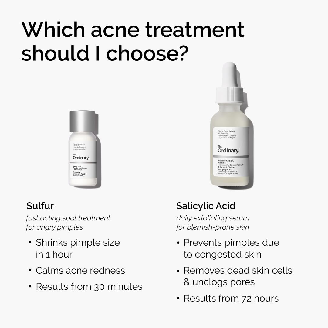 The Ordinary Sulfur 10% Powder-to-Cream Acne Spot Treatment Concentrate, Reduces Pimple Size and Zit Redness, 0.18 Oz The Ordinary