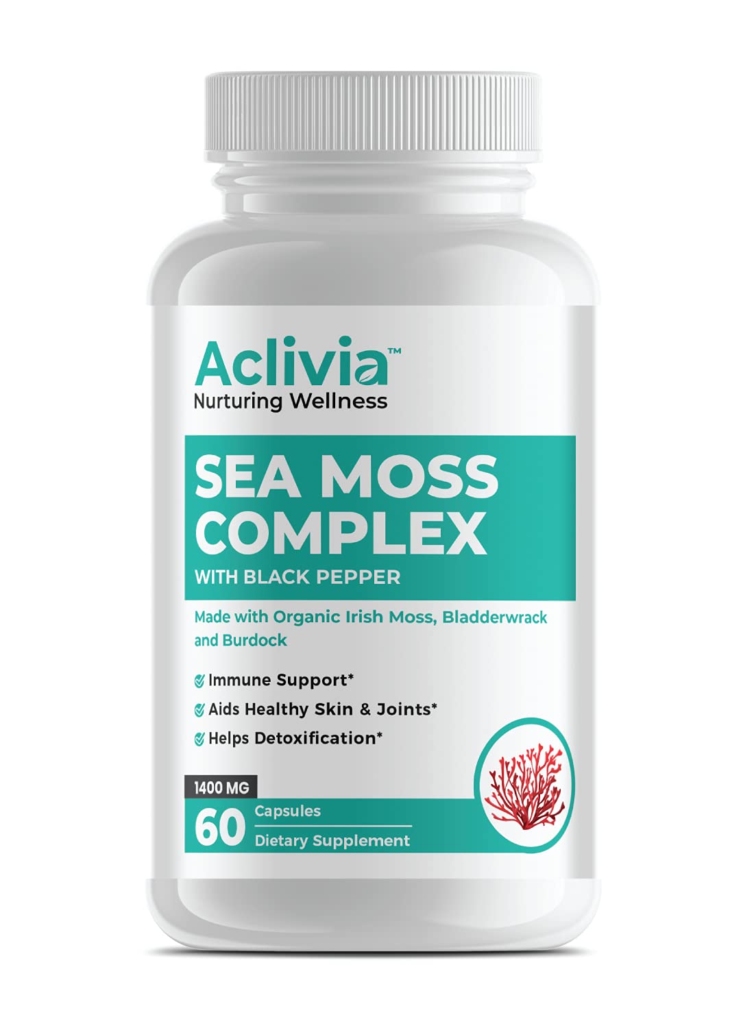 Aclivia - Organic Irish Sea Moss Capsules with Bladderwrack & Burdock Root - 102 Minerals Sea Moss Supplement - Thyroid Support, Immune Boost - Non-GMO (60 Count) Aclivia buy australia supplements