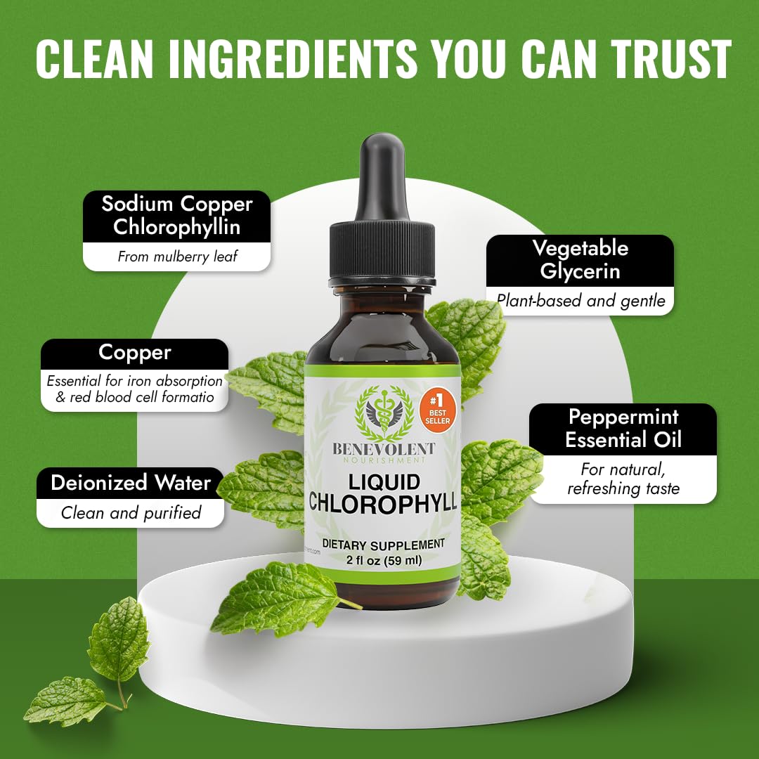 Benevolent Nourishment Chlorophyll Supplement, Detox & Immune Support, Internal Deodorizer, Liquid Drops Benevolent Nourishment