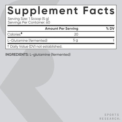 Sports Research L-Glutamine - Workout Recovery, Immune Health & Gut Health Support - 5 G Per Serving - 10.58 Oz Sports Research