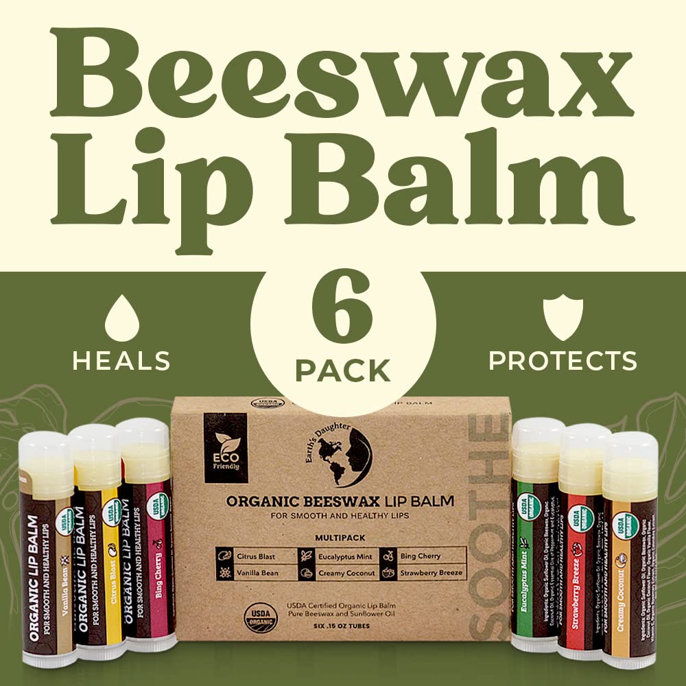 Earth's Daughter Organic Lip Balm - Moisturizing 6-Pack Earth's Daughter
