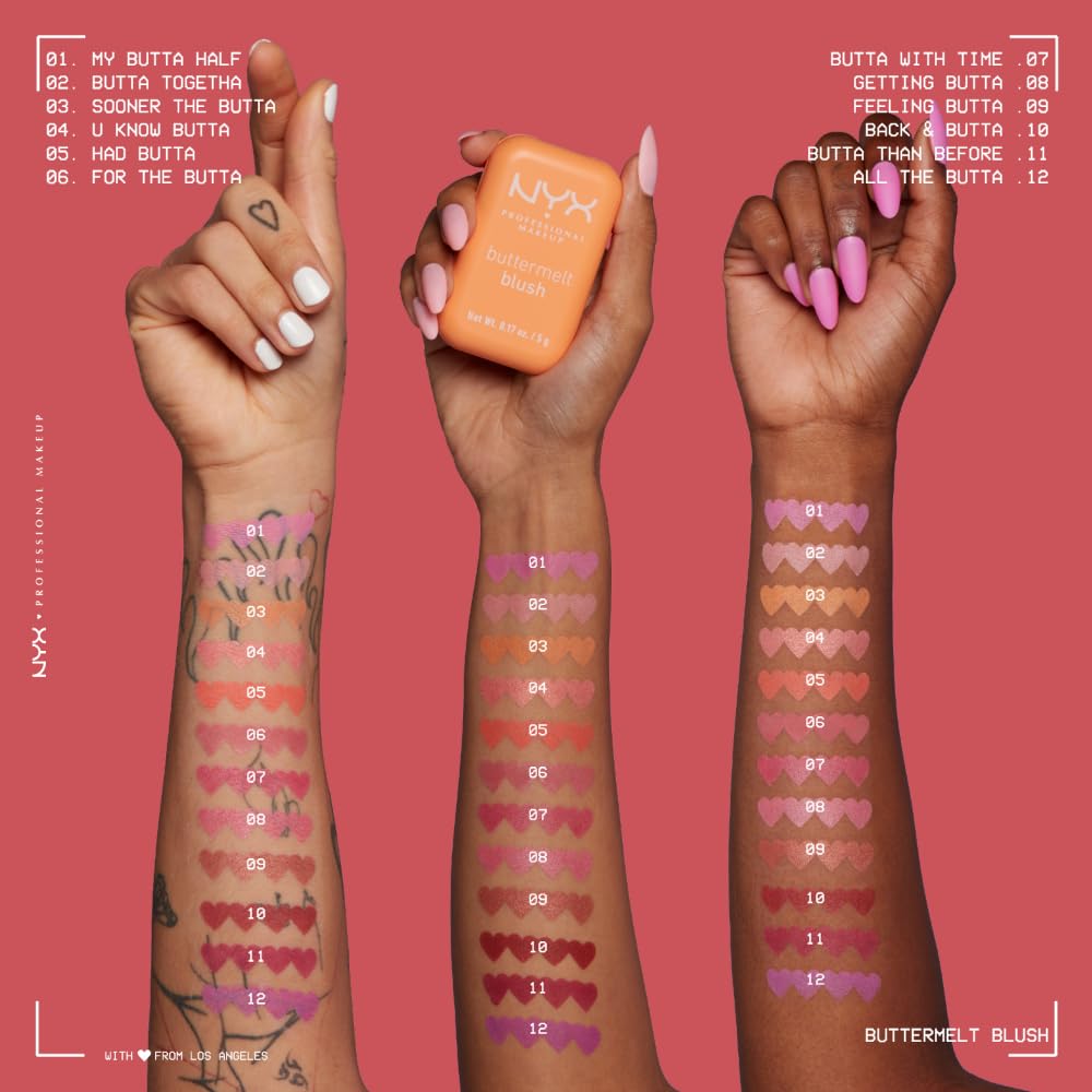 NYX PROFESSIONAL MAKEUP Buttermelt Powder Blush, Fade and Transfer-Resistant Blush, Up to 12HR Make Up Wear, Vegan Formula - For The Butta NYX PROFESSIONAL MAKEUP
