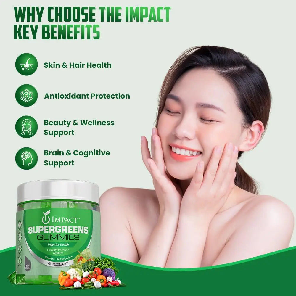 IMPACT Fiber Gummies for Adults, Women & Kids – Supergreens Veggies Daily High Fiber Gummies, for Gut Health & Immunity, Vegetarian Gummy Fiber Supplement, IMPACT