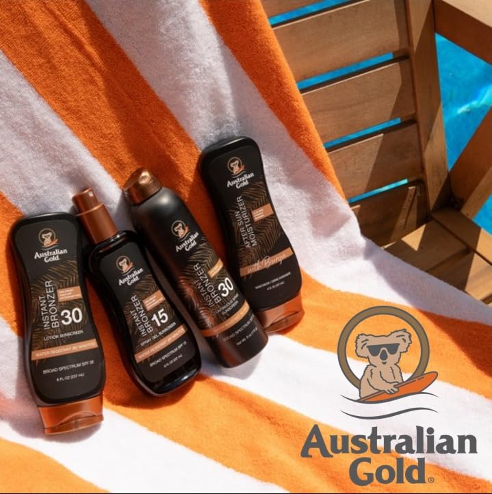 Australian Gold Spray Gel Sunscreen SPF 30 Broad Spectrum | Instant Bronzer Australian Gold