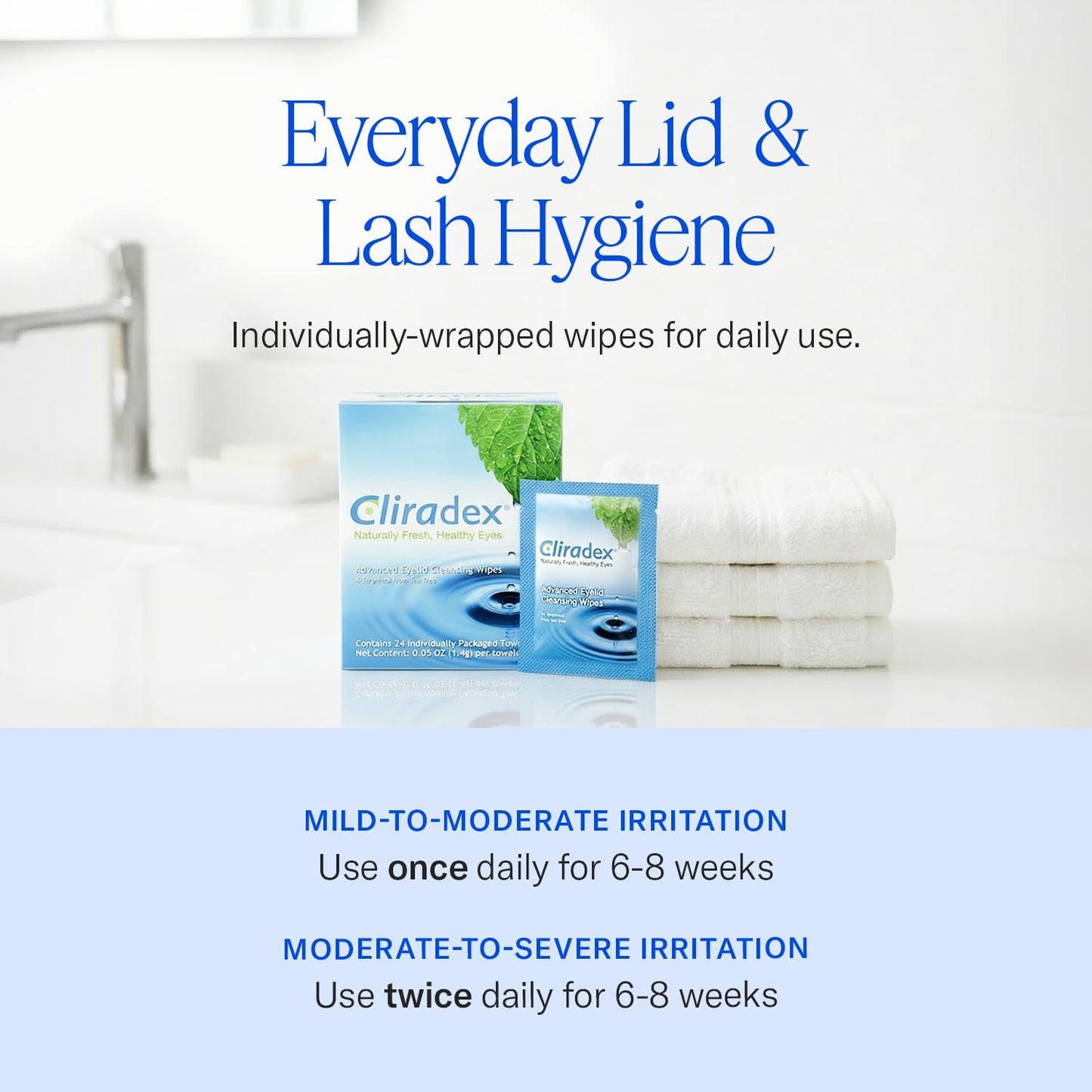 Cliradex Towelettes - Natural Face, Eyelash & Eyelid Cleanser - Wipes for Demodex, Blepharitis, Mgd and Red Irritated Eye Lid Cliradex