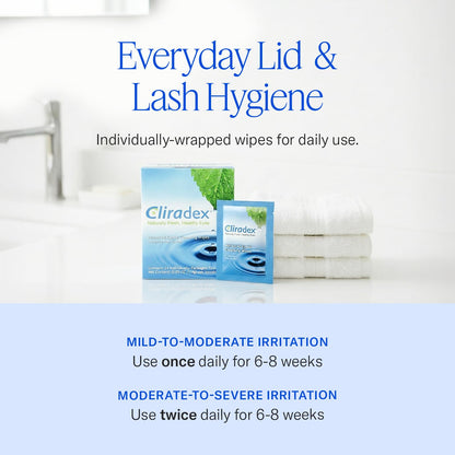 Cliradex Towelettes - Natural Face, Eyelash & Eyelid Cleanser - Wipes for Demodex, Blepharitis, Mgd and Red Irritated Eye Lid Cliradex