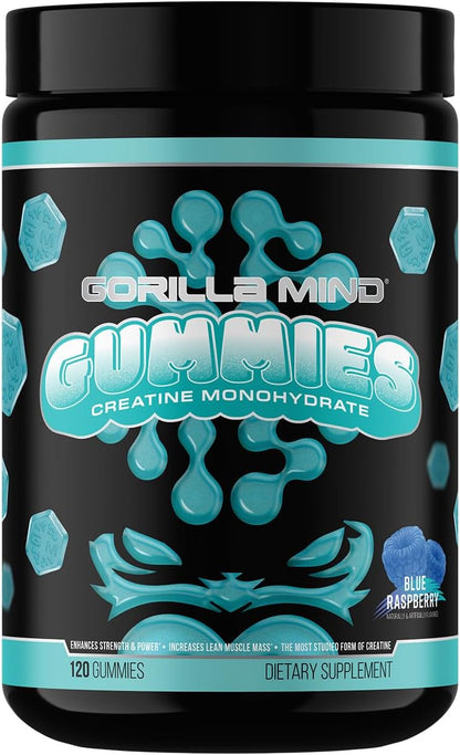 Gorilla Mind Creatine Gummies - Third-Party HPLC Tested | 5g Creapure® Creatine Monohydrate | Verified Potency & Purity | Strength · Power · Lean Muscle | No Added Sugar | Blue Raspberry Flavor