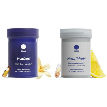 Ritual Hyaluronic Acid and Natalbiotic Probiotics - HyaCera Helps Reduce Wrinkles, Fine Lines, and Improve Skin Smoothness* - Supports Microbiome, Digestive, and Vaginal Health - Vegan - 30 Servings