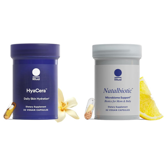 Ritual Hyaluronic Acid and Natalbiotic Probiotics - HyaCera Helps Reduce Wrinkles, Fine Lines, and Improve Skin Smoothness* - Supports Microbiome, Digestive, and Vaginal Health - Vegan - 30 Servings