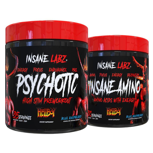 Insane Labz Hellboy Bundle, Psychotic Hellboy Pre Workout and Insane Amino BCAA, Increase Muscle Mass, Strength, Focus and Recovery Time, Lemonade