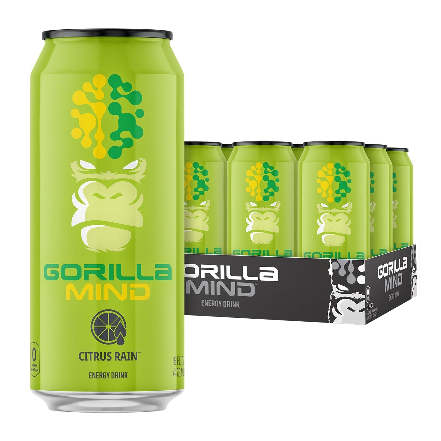 Gorilla Mind Energy Drink | Unmatched Energy · Amplified Focus | N-Acetyl-L-Tyrosine, Alpha-GPC, 200mg Caffeine, Uridine, Saffron | 0 Sugar Or Artificial Colors | 16oz, 12-Pack (Black Cherry Vanilla)