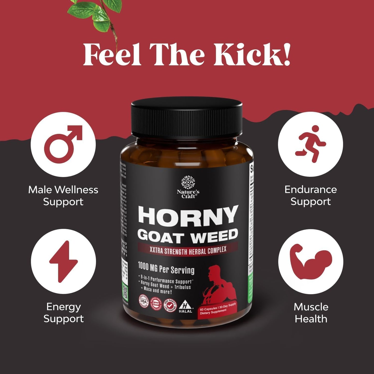Horny Goat Weed for Men - Extra Strength Male Supplement with Black Maca Root, Tongkat Ali, Saw Palmetto & Panax Ginseng Extract for Stamina & Energy - 60 Count Gsupps Australia