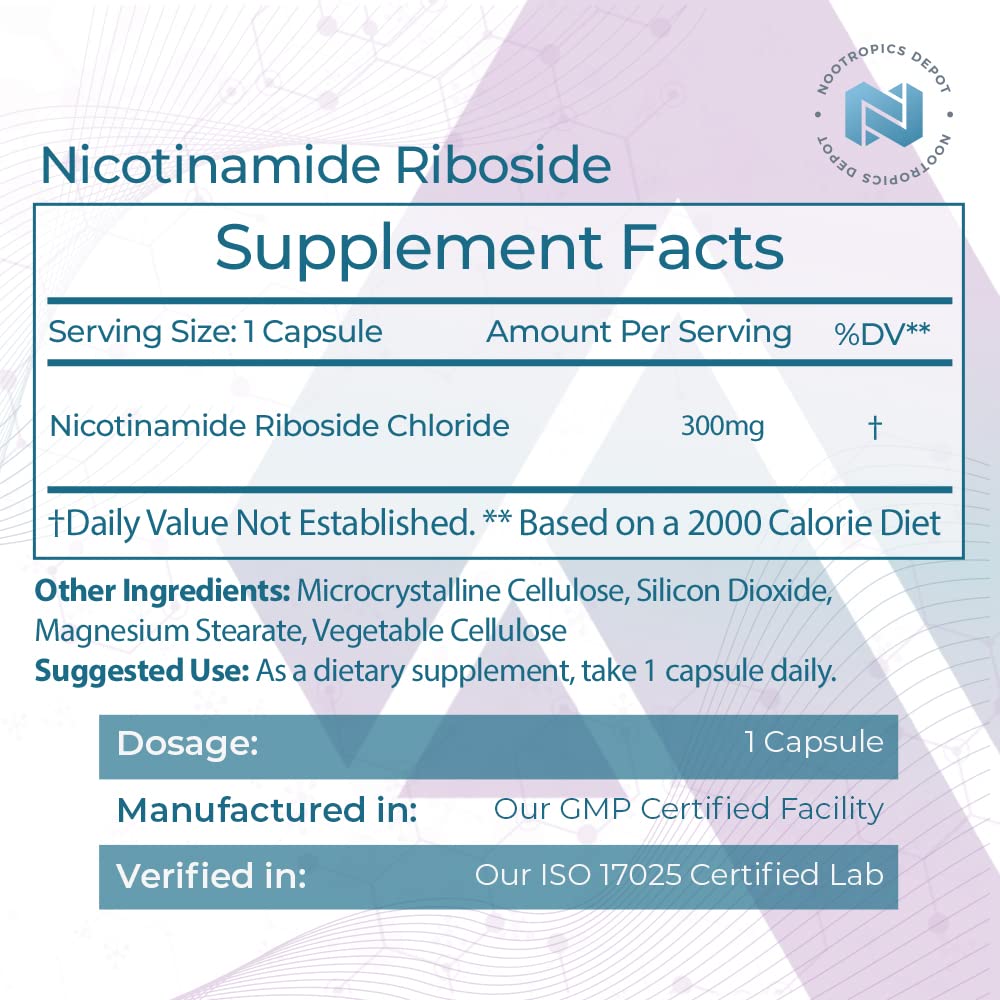 Nootropics Depot Nicotinamide Riboside Capsules | 300mg | NAD+ Precursor | 30 Count | Promotes NAD+ Levels | Cellular Energy