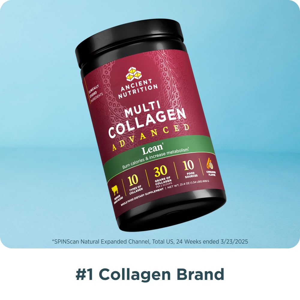 Ancient Nutrition Advanced Hydrolyzed Collagen Peptides Powder Protein Lean with Probiotics and Vitamin C, Cinnamon, for Women & Men, Supports Healthy