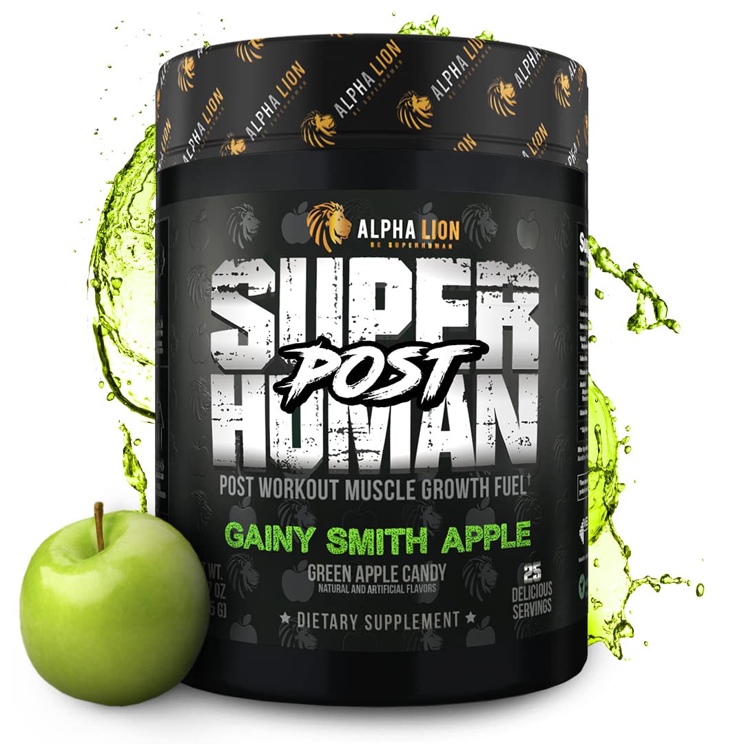 Alpha Lion Superhuman Post Workout Recovery, Muscle Builder Drink, Creatine Powder + More for Lean Muscle Growth, Strength & Volume, Supplement for Women & Men (25 Servings, Gainy Smith Apple)