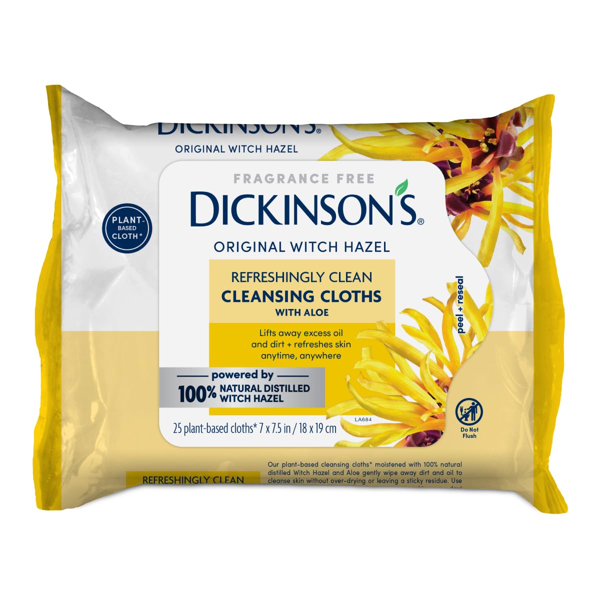 Dickinson's Witch Hazel Cleansing Cloths with Aloe | 25 Extra-Large Cloths Dickinson's