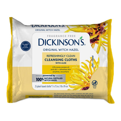 Dickinson's Witch Hazel Cleansing Cloths with Aloe | 25 Extra-Large Cloths Dickinson's