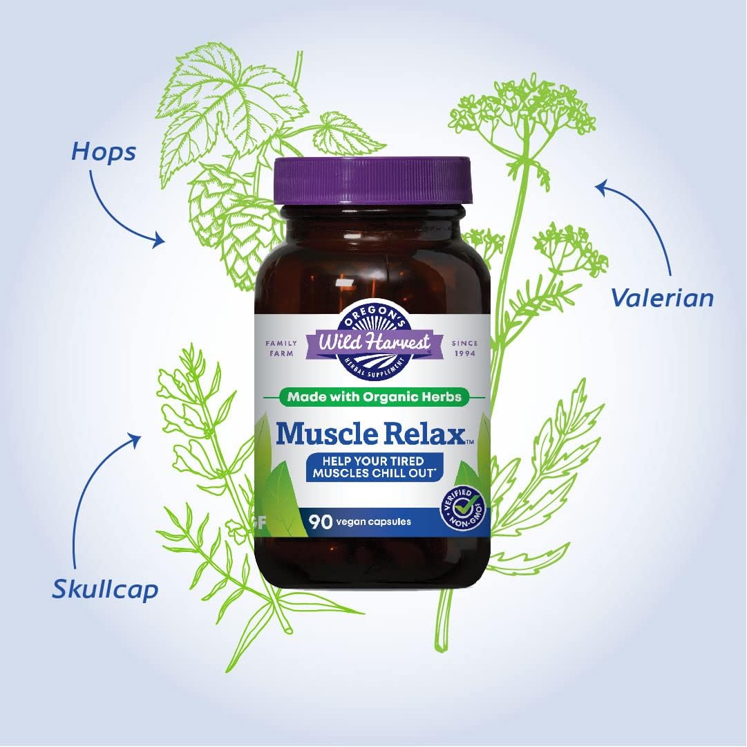 Oregon's Wild Harvest Muscle Relax Organic Herbal Supplement Vegan Capsules with Valerian, Hops and Skullcap - 90 Count Gsupps Australia