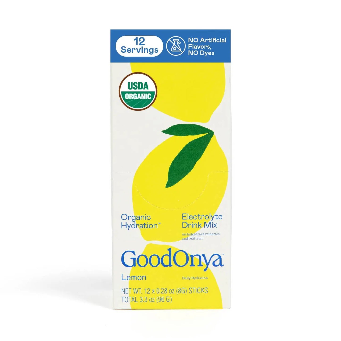 GOODONYA Organic Hydration Electrolyte Drink Mix, Certified Organic Hydration Powder, Non-GMO, Biochecked Glyphosate Free, Low Sugar, Lemonade Flavor, No Artificial Flavors,12 Stick Packs GOODONYA