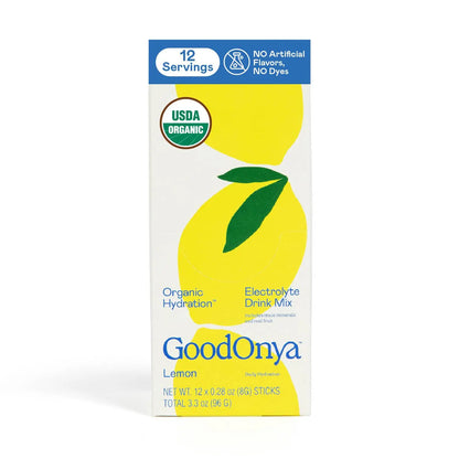 GOODONYA Organic Hydration Electrolyte Drink Mix, Certified Organic Hydration Powder, Non-GMO, Biochecked Glyphosate Free, Low Sugar, Lemonade Flavor, No Artificial Flavors,12 Stick Packs GOODONYA