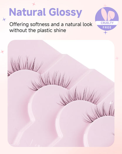 Easeful Half Lashes Natural Corner Eyelashes Wispy Natural Look Clear Band 3/4 Lashes Half-01 Easeful