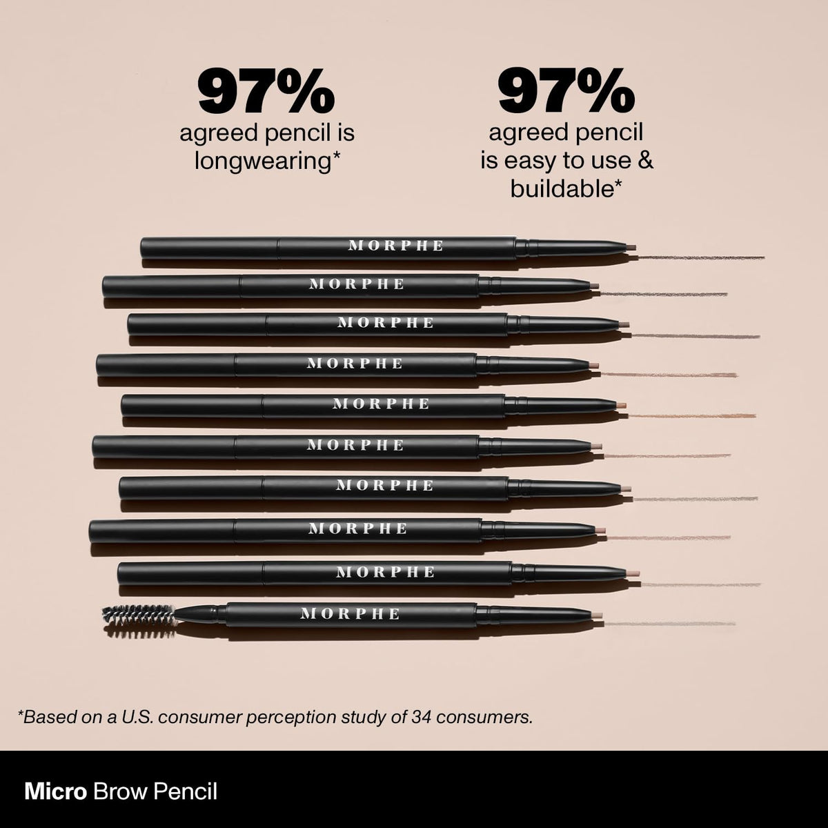 Morphe Micro Dual Eyebrow Pencil - Dual-Ended Brow Pencil Featuring a Retractable, Ultra-Precise, Pointed Tip - Richly Pigmented, Smooth-Gliding, Long-Lasting Wax Formula - Java (0.003 oz) MORPHE