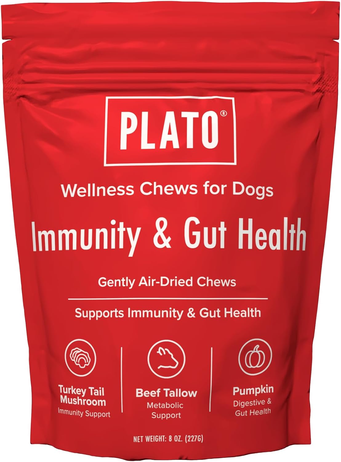 PLATO Pet Treats Air-Dried Wellness Chews for Dogs – Functional Dog Chews – Supports Immunity & Gut Health – Turkey Tail Mushroom, Pumpkin & Beef Tallow Recipe 8oz Gsupps Australia