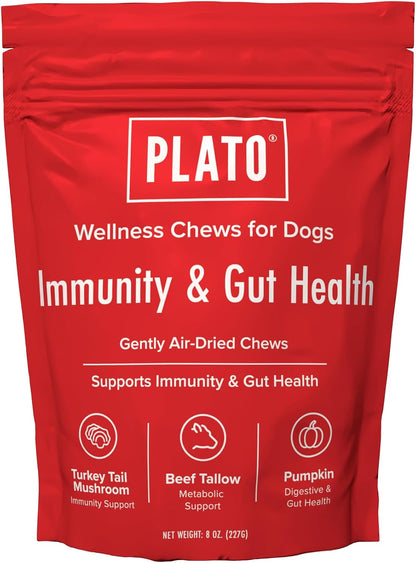 PLATO Pet Treats Air-Dried Wellness Chews for Dogs – Functional Dog Chews – Supports Immunity & Gut Health – Turkey Tail Mushroom, Pumpkin & Beef Tallow Recipe 8oz Gsupps Australia