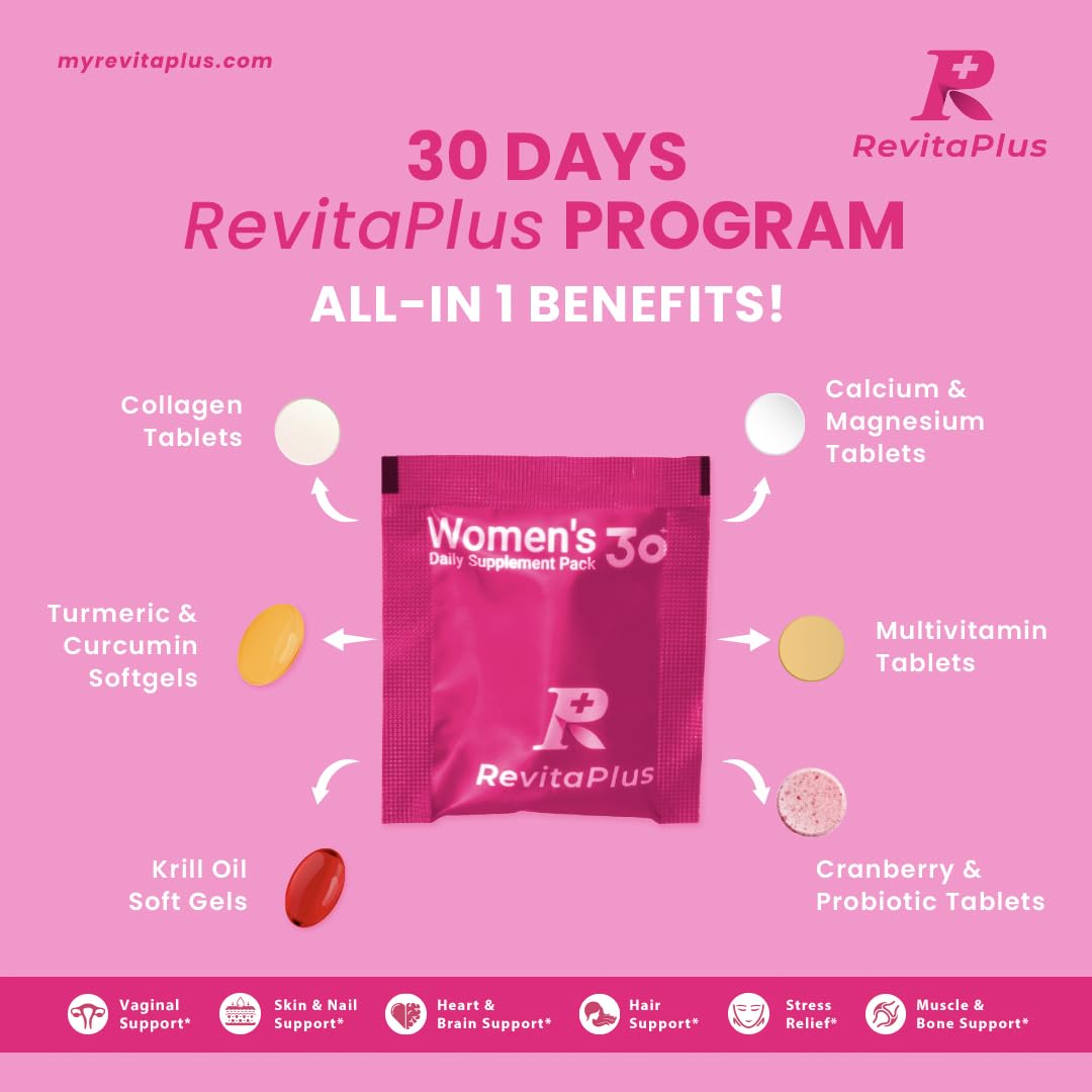 RevitaPlus Multivitamin for Women with Vitamin A,B,C,D3,E,K2,Biotin, Collagen,Krill Oil,Cranberries Supports Energy,Wellness,Beauty and Immune - Vitamin Packs for Women Health 30 Packs RevitaPlus buy australia supplements