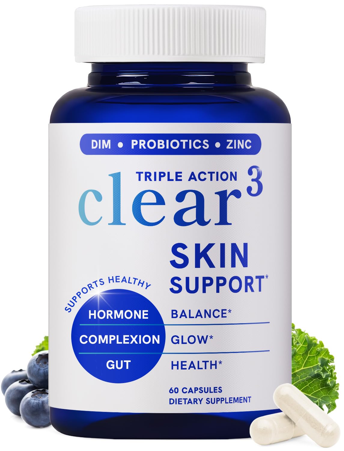 Clear Skin Supplement with Zinc, DIM & Probiotics | 3-in-1 Balance, Glow & Health Skin Support | Triple Action Hyaluronic Acid, Niaciminide & Vitamins for Hormone, Complexion & Gut Support | 60 Ct SMNutrition buy australia supplements