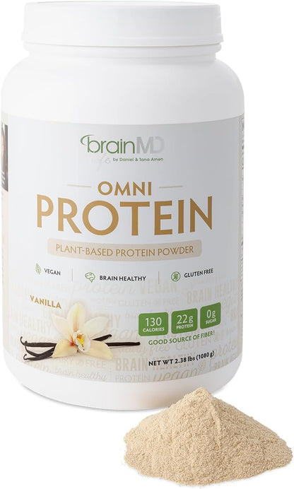 BRAINMD Dr Amen OMNI Protein Vanilla - 2.38 lbs - Plant-Based Protein Powder - Promotes Energy & Exercise Recovery - Vegan, Vegetarian, Sugar Free, Gluten Free - 30 Servings