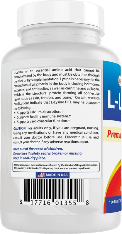 Best Naturals L-Lysine 1000mg 180 Tablets - Double Strength Lysine for stronger immune health & cold sores Best Naturals