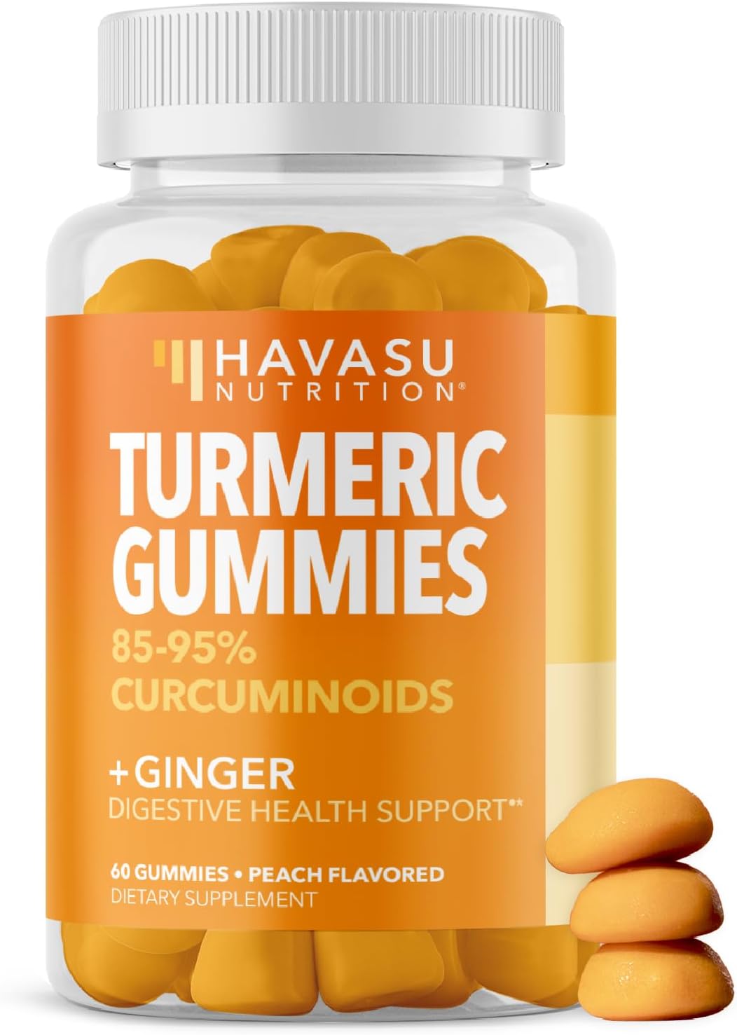 Turmeric Gummies, Peach, 60ct, Digestive & Immune Support for Wellness | Turmeric Gummies with Ginger Root Extract, Digestive Health & Immune Support for Overall Wellness, 1 Month Supply Gsupps Australia