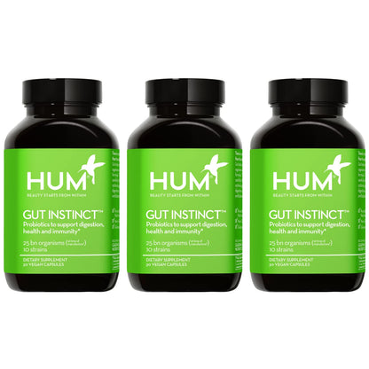 HUM Gut Instinct Daily Probiotics for Women and Men, Digestive Health, Lactobacillus, Bifidobacterium Strains for Immune Support, Probiotic Supplement for Healthy Gut Diversity, 30 Capsules