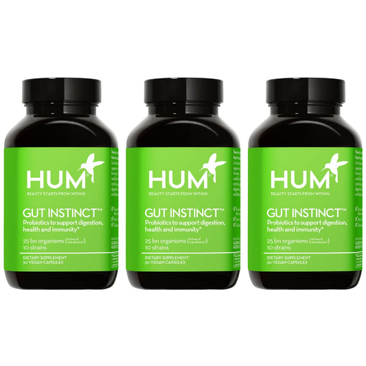 HUM Gut Instinct Daily Probiotics for Women and Men, Digestive Health, Lactobacillus, Bifidobacterium Strains for Immune Support, Probiotic Supplement for Healthy Gut Diversity, 30 Capsules