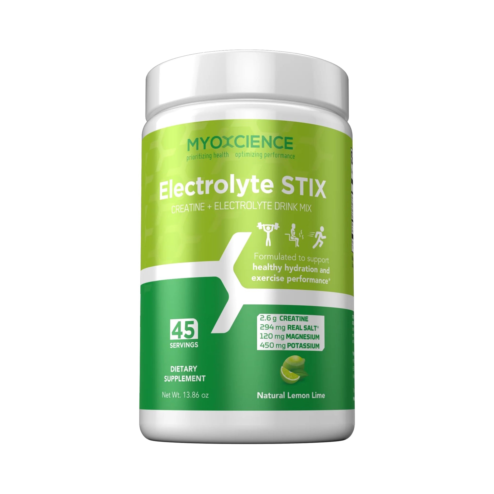 MYOXCIENCE Electrolyte STIX | Creatine Electrolyte Powder | Recovery from Exercise & Muscle Development w/Real Salt (Lemon Lime Flavor) (Jar 45 ct) MYOXCIENCE buy australia supplements