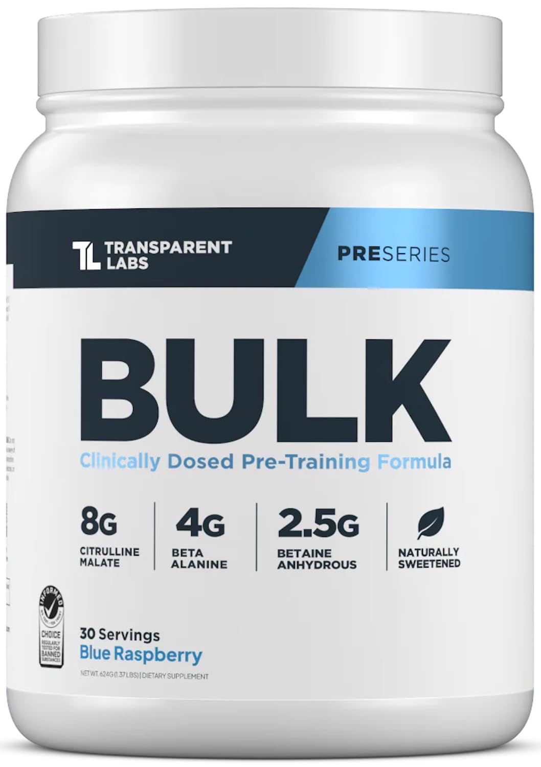 Transparent Labs Bulk Pre Workout Powder - Naturally Sweetened Preworkout for Men & Women, Pre Work Out for Muscle Building & Strength w/Beta Alanine & BetaPure - 30 Servings, Strawberry Lemonade