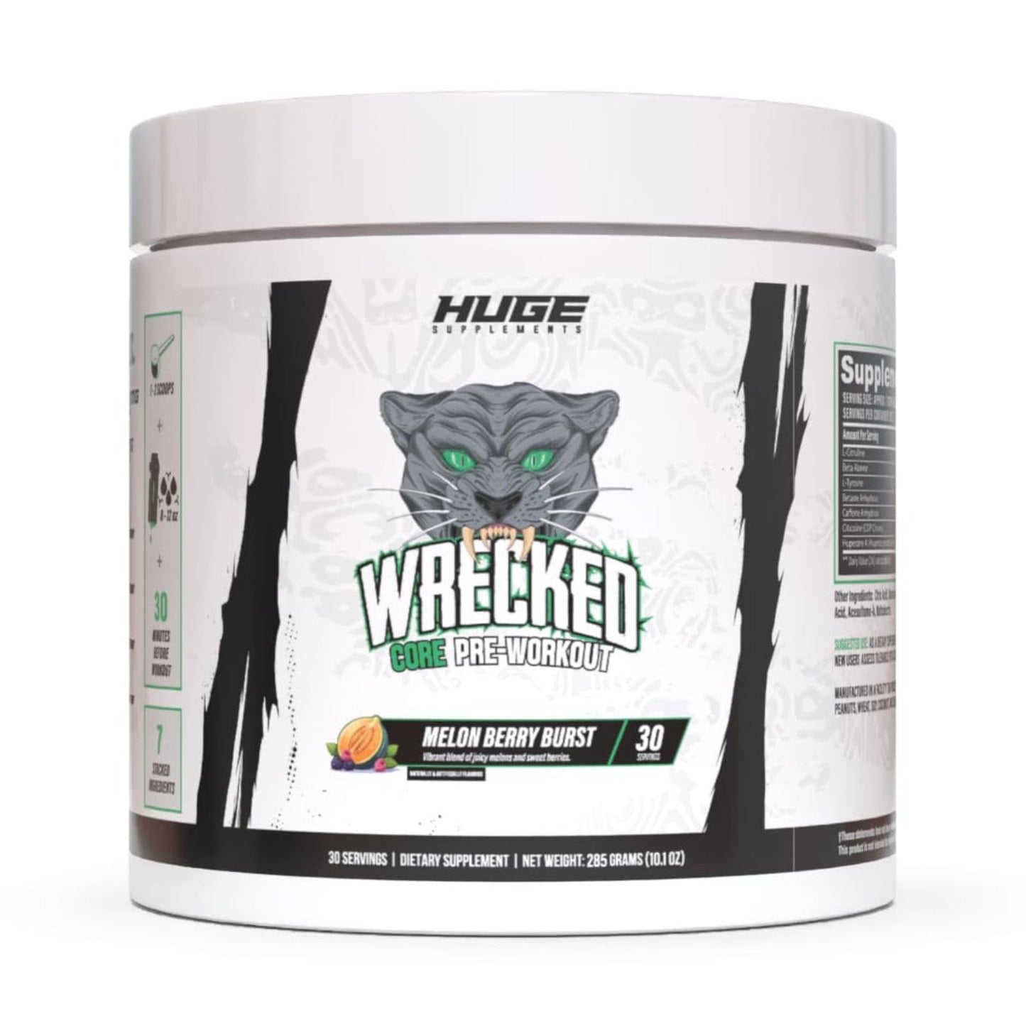 Wrecked Core - All-in-One Pre-Workout Supplement for Men & Women, Increase Energy, Focus & Pumps with L-Citrulline, Beta-Alanine, L-Tyrosine & More (30 Servings) - Blue Raspberry