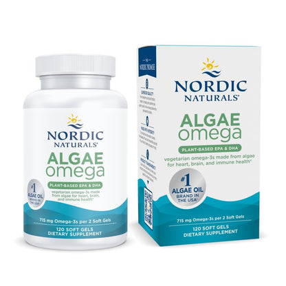 Nordic Naturals Algae Omega - 120 Soft Gels - 715 mg Omega-3 - Certified Vegan Algae Oil - Plant-Based EPA & DHA - Heart, Eye Nordic Naturals