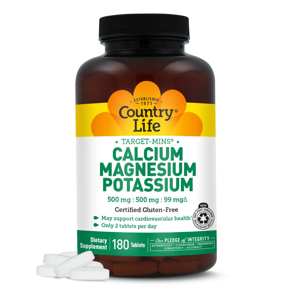 Country Life Target Mins - Calcium Magnesium Potassium Bone & Heart Health Supplement, 1000mg Calcium, 500mg Magnesium, Supports Calcium Utilization Country Life