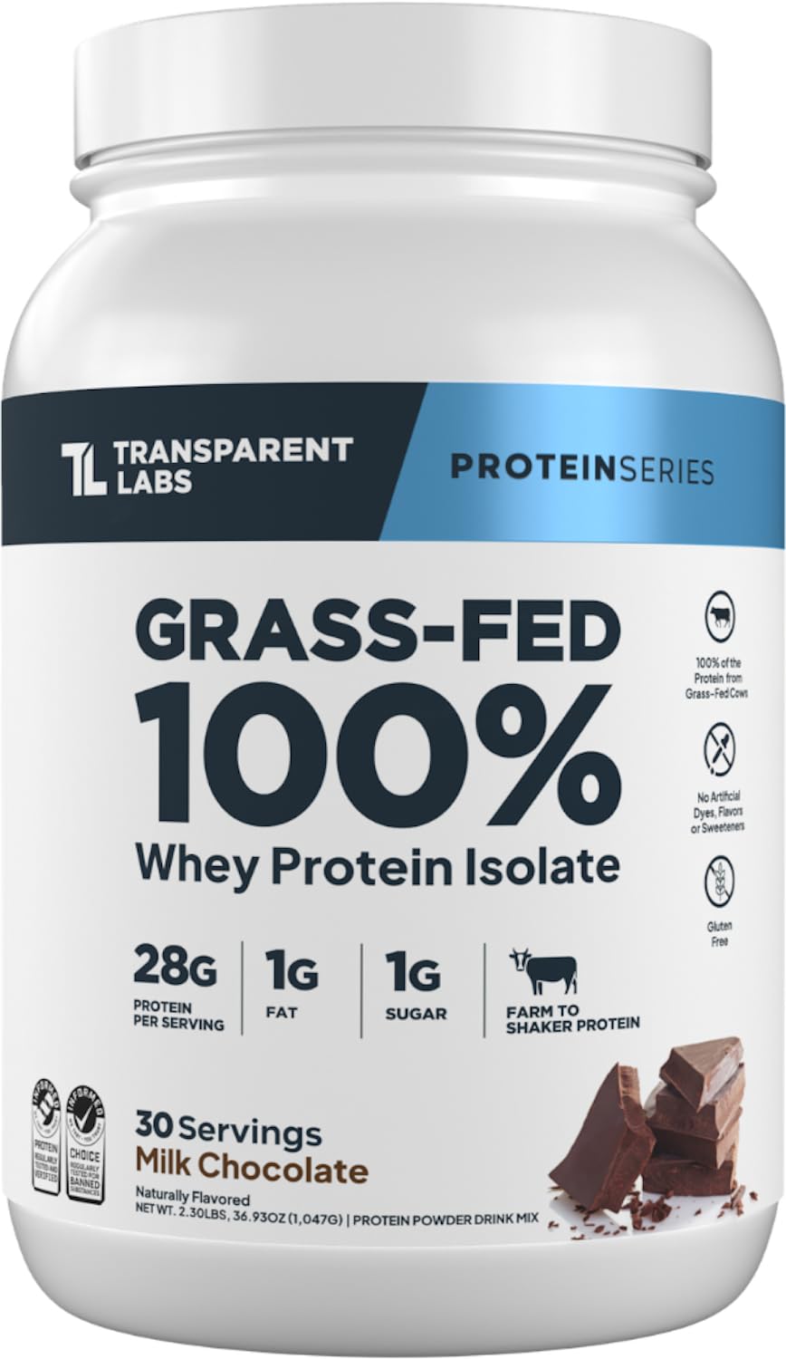 Transparent Labs Grass-Fed Whey Protein Isolate - Naturally Flavored, Gluten Free Whey Protein Powder with 28g of Protein per Serving & 9 Amino Acids - 30 Servings, French Vanilla