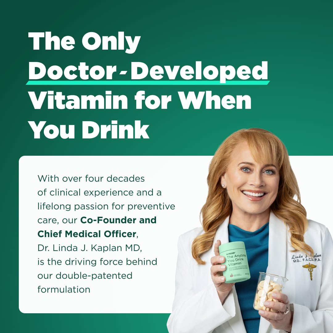 H-PROOF The Anytime You Drink Vitamin, Liver Health & Immunity Support with Electrolytes, Milk Thistle, and Vitamins B & C - 40 Chewable Tablets H-PROOF