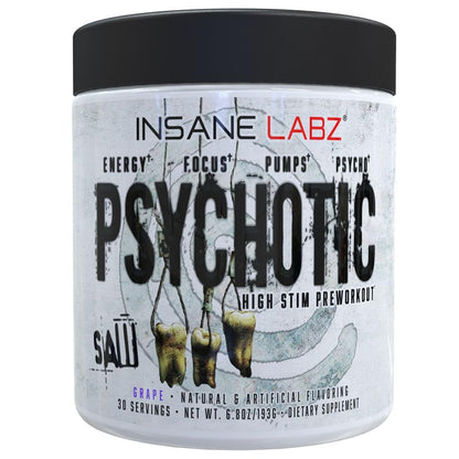 Insane Labz Psychotic Saw, High Stim Pre Workout Powder with OxyGold™ and AMPiberry®,Extreme Lasting Energy with Teacrine®,Focus with CognitIQ® and Endurance (30 Servings, Watermelon)