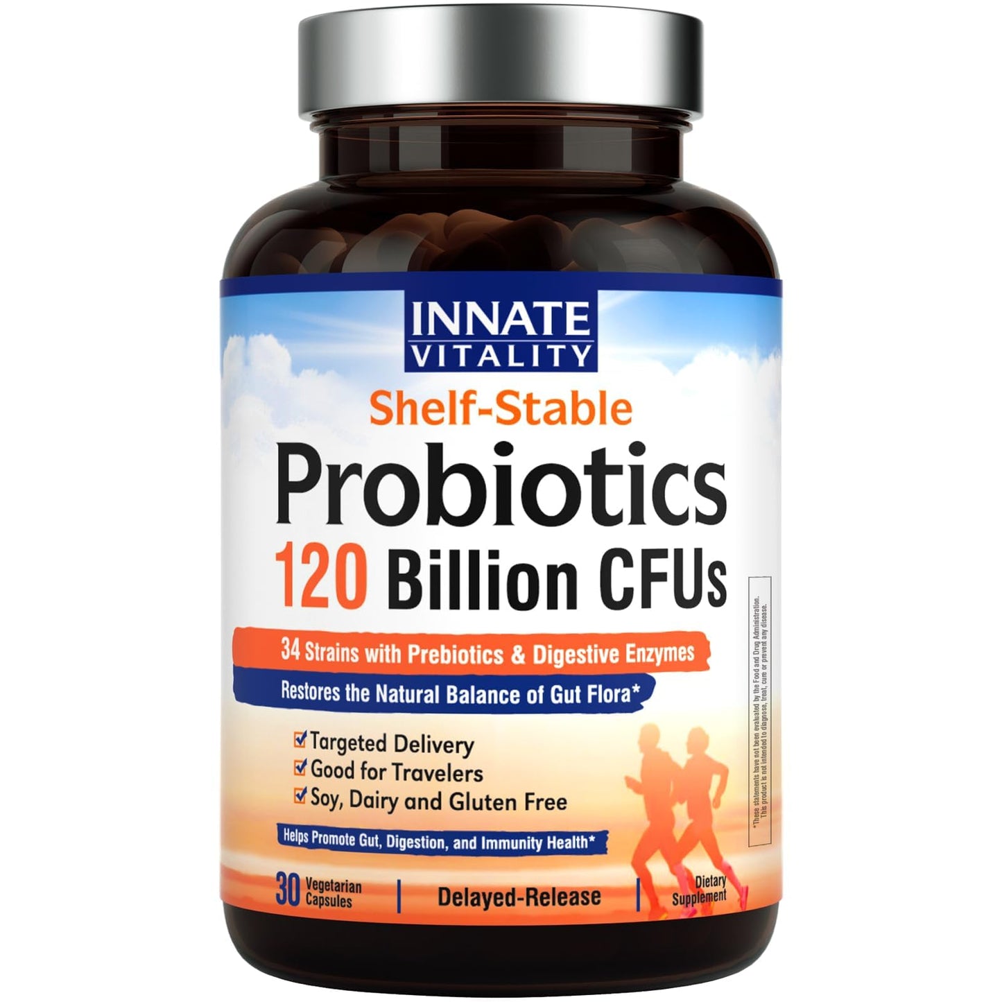 Innate Vitality Probiotics 120 Billion CFUs for Men & Women, 34 Strains with Prebiotics & Digestive Enzymes, Immune & Digestive Health Innate Vitality