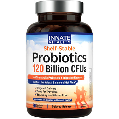 Innate Vitality Probiotics 120 Billion CFUs for Men & Women, 34 Strains with Prebiotics & Digestive Enzymes, Immune & Digestive Health Innate Vitality