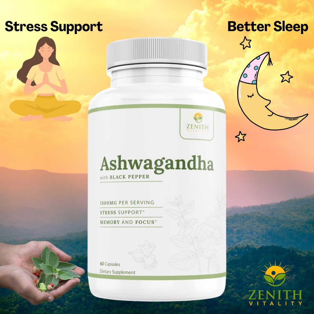 Zenith Vitality Ashwagandha 1300mg Capsules – Stress Relief & Cortisol Support, Immune & Energy Boost, Mental Clarity, Herbal Adaptogen Supplement – 60 Count Zenith Vitality buy australia supplements