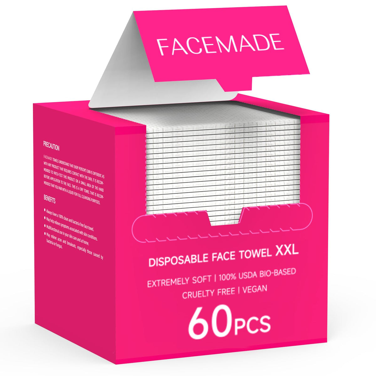 FACEMADE 60 Count XXL Face Towels Disposable 12" × 12" FACEMADE