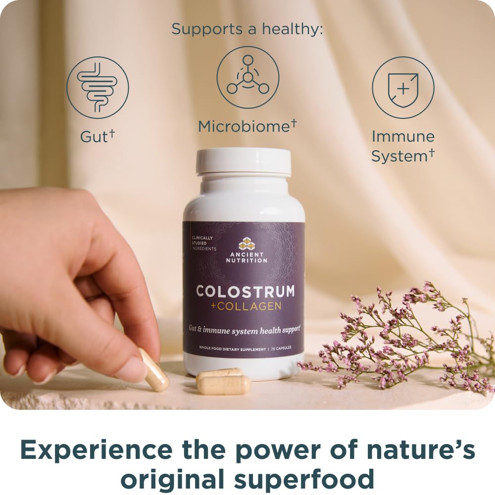 Ancient Nutrition Colostrum Superfood + Collagen, Grass Fed Bovine Colostrum, Fermented Eggshell Membrane Collagen, Supports Healthy Gut Ancient Nutrition