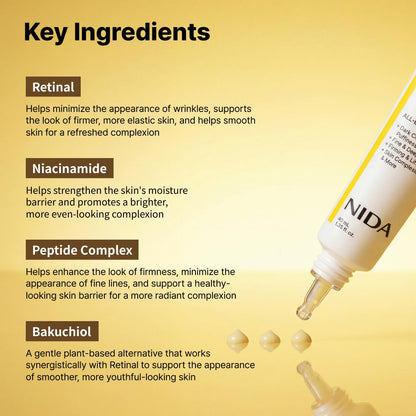 NIDA Revive Eye Cream For Face And Neck | Probiotics Lystate Solution, Retinal, Peptide Complex, Bakuchiol | Wrinkles, Fine Lines, Cell Turnover, Firm Skin Texture, Radiant Skin | 1.35 fl. oz., 40ml NIDA