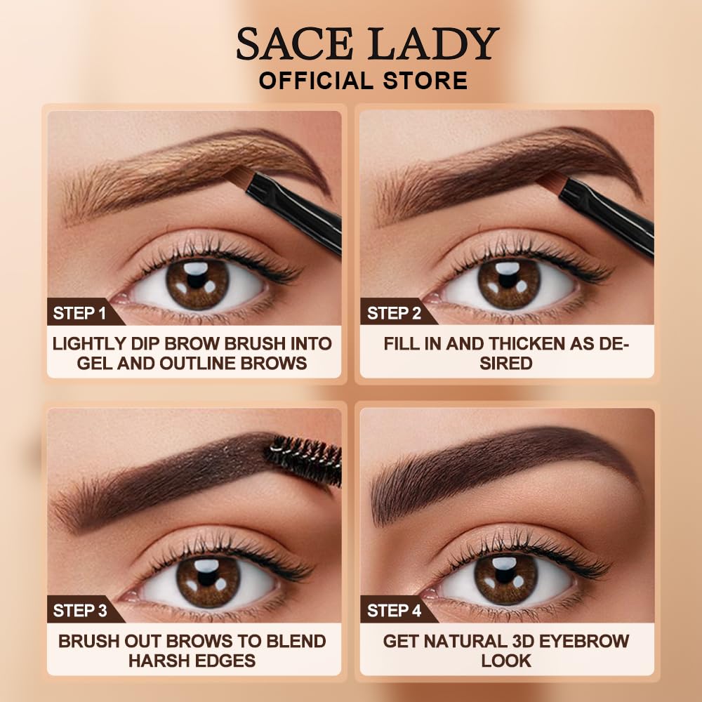 SACE LADY 3D Eyebrow Gel Waterproof, Light Brown, 0.2Fl Oz SACE LADY